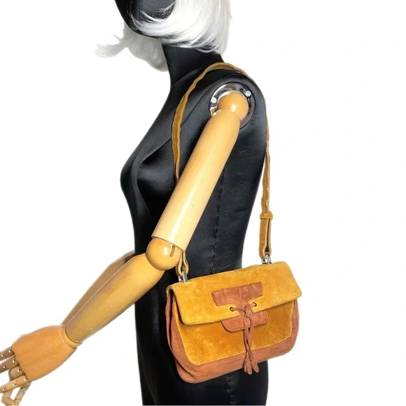 Prada Authentic Vintage 90’s Rare Two Tone Brown Shoulder Bag Suede NWT - Picture 16 of 16